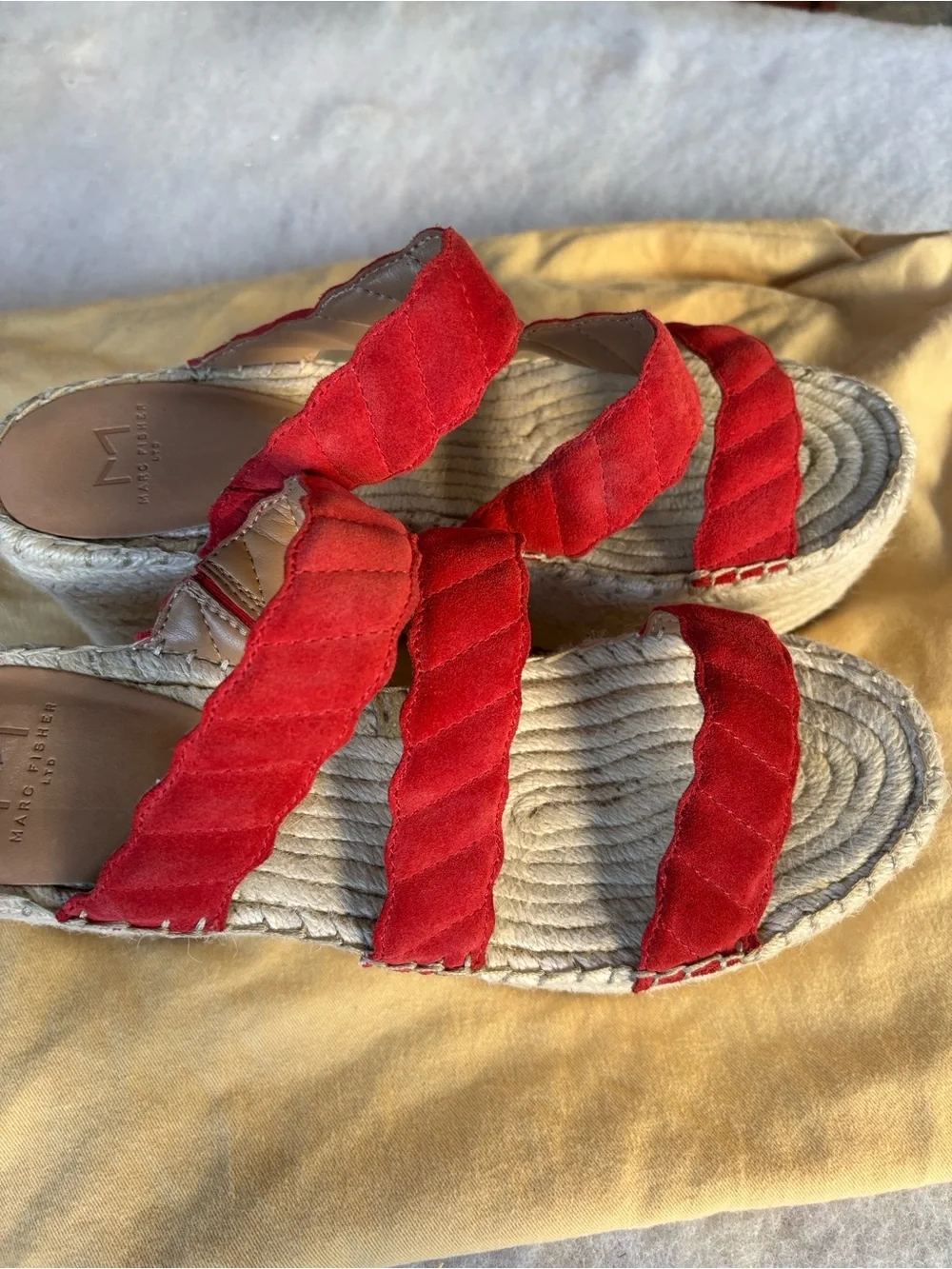 Marc Fisher Red Suede Espadrille Slide Sandals